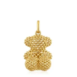 Colgante oso mediano texturizado con baño de oro 18 kt sobre plata 22 mm Bold Bear