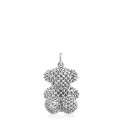 Colgante oso mediano texturizado de oro blanco Bold Bear