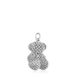 Colgante oso mediano texturizado de oro blanco Bold Bear