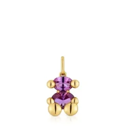 Colgante pequeño motivo oso con baño de oro 18 kt sobre plata y zafiro lila creado en laboratorio Color Bear LGG