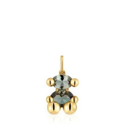 Colgante pequeño motivo oso con baño de oro 18 kt sobre plata y espinela verde creada en laboratorio Color Bear LGG