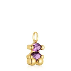 Colgante pequeño motivo oso con baño de oro 18 kt sobre plata y zafiro lila creado en laboratorio Color Bear LGG