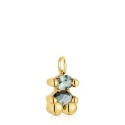 Colgante pequeño motivo oso con baño de oro 18 kt sobre plata y espinela verde creada en laboratorio Color Bear LGG