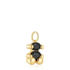 Colgante pequeño motivo oso con baño de oro 18 kt sobre plata y ónix Color Bear
