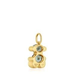 Colgante pequeño motivo oso con baño de oro 18 kt sobre plata y espinela verde creada en laboratorio Color Bear LGG