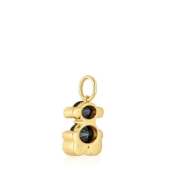 Colgante pequeño motivo oso con baño de oro 18 kt sobre plata y ónix Color Bear