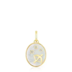 Colgante Sagitario con baño de oro 18 kt sobre plata, nácar y topacios TOUS Horoscope