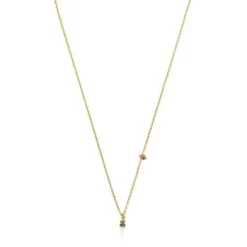 Collar con baño de oro 18 kt sobre plata y oso de cromodiópsidos TOUS New Motif