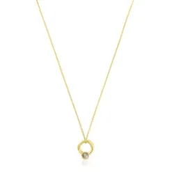 Collar con baño de oro 18 kt sobre plata, motivo aro y labradorita Plump