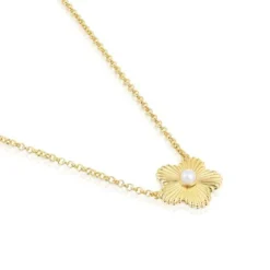 Collar con baño de oro 18 kt sobre plata y flor con perla cultivada Iris Motif