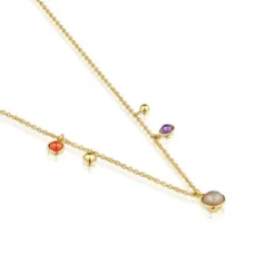 Collar con baño de oro 18 kt sobre plata, motivos y gemas Plump