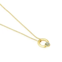 Collar con baño de oro 18 kt sobre plata, motivo aro y labradorita Plump