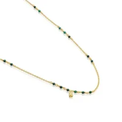 Collar con baño de oro 18 kt sobre plata y malaquita Bold Bear