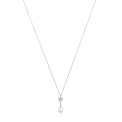 Collar corto corazón de oro blanco con diamantes y perla cultivada TOUS Grain
