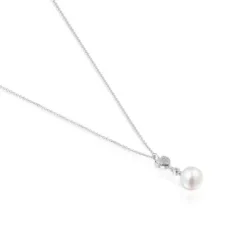 Collar corto corazón de oro blanco con diamantes y perla cultivada TOUS Grain
