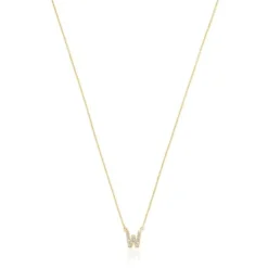 Collar corto de oro y 0,05 ct de diamantes letra W Alphabet