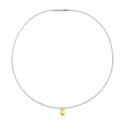 Collar corto de oro y acero motivo oso Mesh Tube