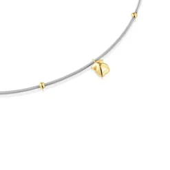 Collar corto de oro y acero motivo oso Mesh Tube