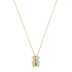 Collar corto doble oso de oro y oro blanco con diamantes Bold Bear