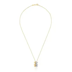 Collar corto doble oso de oro y oro blanco con diamantes Bold Bear