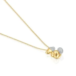 Collar corto doble oso de oro y oro blanco con diamantes Bold Bear