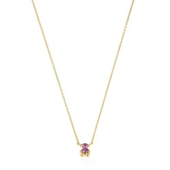 Collar corto motivo oso con baño de oro 18 kt sobre plata y zafiro lila creado en laboratorio Color Bear LGG