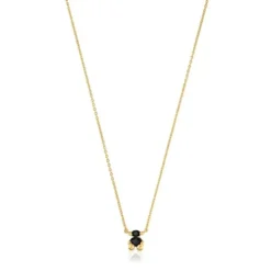 Collar corto motivo oso con baño de oro 18 kt sobre plata y ónix Color Bear