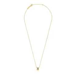 Collar corto motivo oso con baño de oro 18 kt sobre plata y espinela verde creada en laboratorio Color Bear LGG