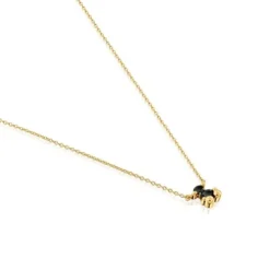 Collar corto motivo oso con baño de oro 18 kt sobre plata y ónix Color Bear