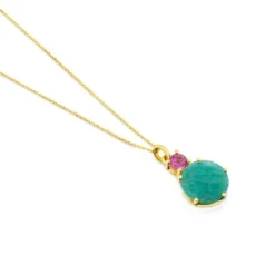 Collar de oro con amazonita y rubí tratado Ivette