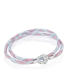 Collar elástico de plata con cordón rosa y azul TOUS MANIFESTO