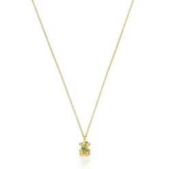 Collar mediano oso con baño de oro 18 kt sobre plata y cromodiópsido Lligat