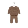 Conjunto de punto de bebé Tricot logo TOUS beige