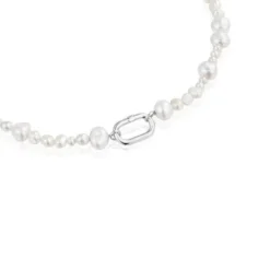 Gargantilla con perlas cultivadas y anilla de plata Hold Oval