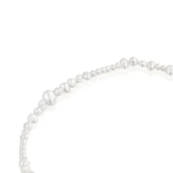 Gargantilla con perlas cultivadas y anilla de plata Hold Oval