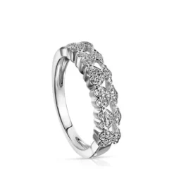 Media alianza de oro blanco con diamantes motivo oso Puppies