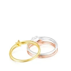Pack de Anillos motivos de plata, con baño de oro rosa y amarillo 18 kt sobre plata Ring Mix