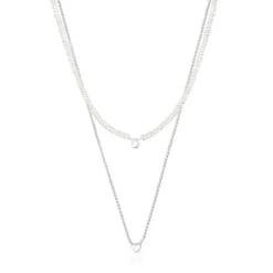 Pack de collares de plata y perlas cultivadas, corazón y oso Mini Icons