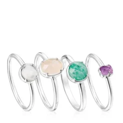 Pack de cuatro Anillos de plata y gemas Cool Color