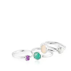 Pack de cuatro Anillos de plata y gemas Cool Color