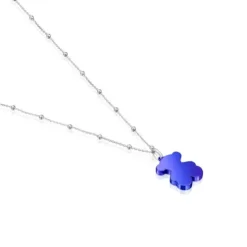 Pack gargantilla de plata y colgante oso de acero en color azul 22 mm Sweet Dolls