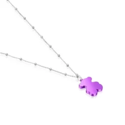 Pack gargantilla de plata y colgante oso de acero en color lila 22 mm Sweet Dolls