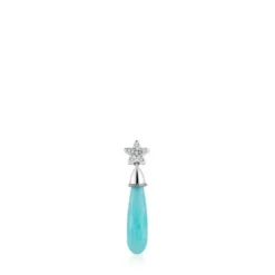 Pendiente suelto corto estrella de oro blanco con diamantes y amazonita TOUS Grain