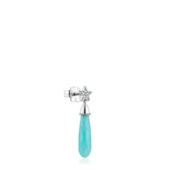 Pendiente suelto corto estrella de oro blanco con diamantes y amazonita TOUS Grain
