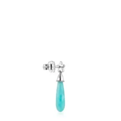 Pendiente suelto corto estrella de oro blanco con diamantes y amazonita TOUS Grain