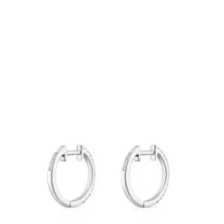 Pendientes aro cortos de oro blanco con diamantes 11 mm Les Classiques