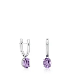 Pendientes aro de plata, amatista y diamantes Basic Colors