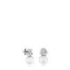 Pendientes botón de oro blanco, perlas cultivadas y diamantes Puppies