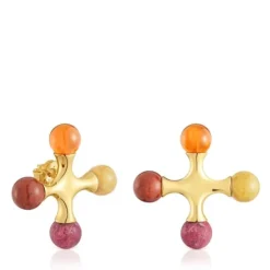Pendientes con baño de oro 18 kt sobre plata y gemas TOUS X LEA COLOMBO
