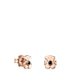Pendientes con baño de oro rosa 18 kt sobre plata y ónix Real Sisy